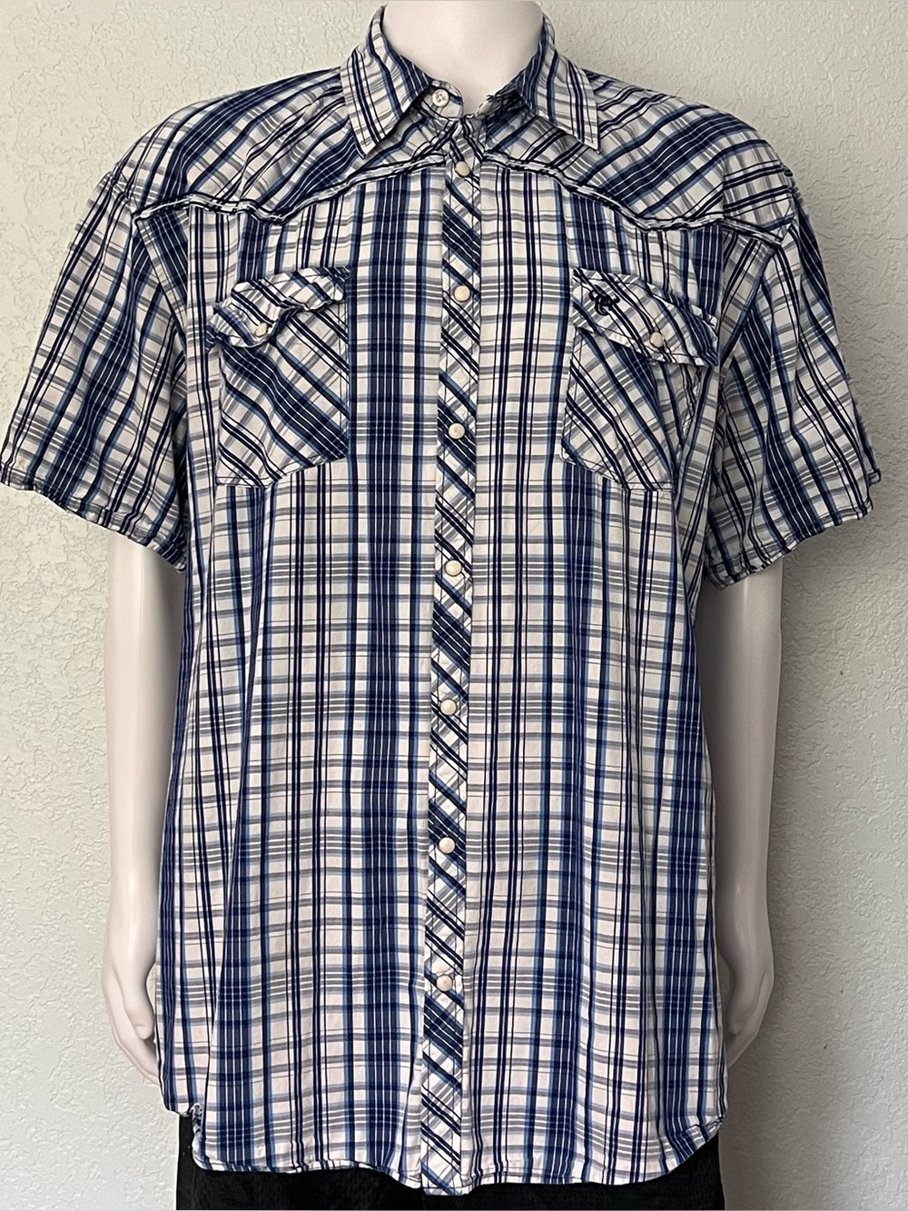 Blue Plaid Pearl Snap Western Shirt Cowboy Hardware Mens XXL Rodeo Cowboy Ranch